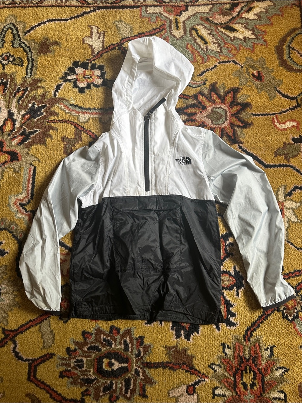 The North Face White and Black Half-Zip Hooded Windbreaker